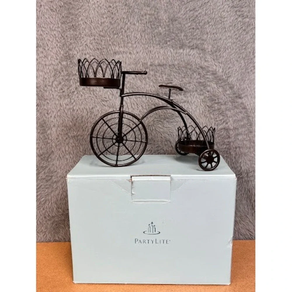 PartyLite Garden Trike Tealight Holder P9909‎ Bronze Metal Tricycle Candle Decor